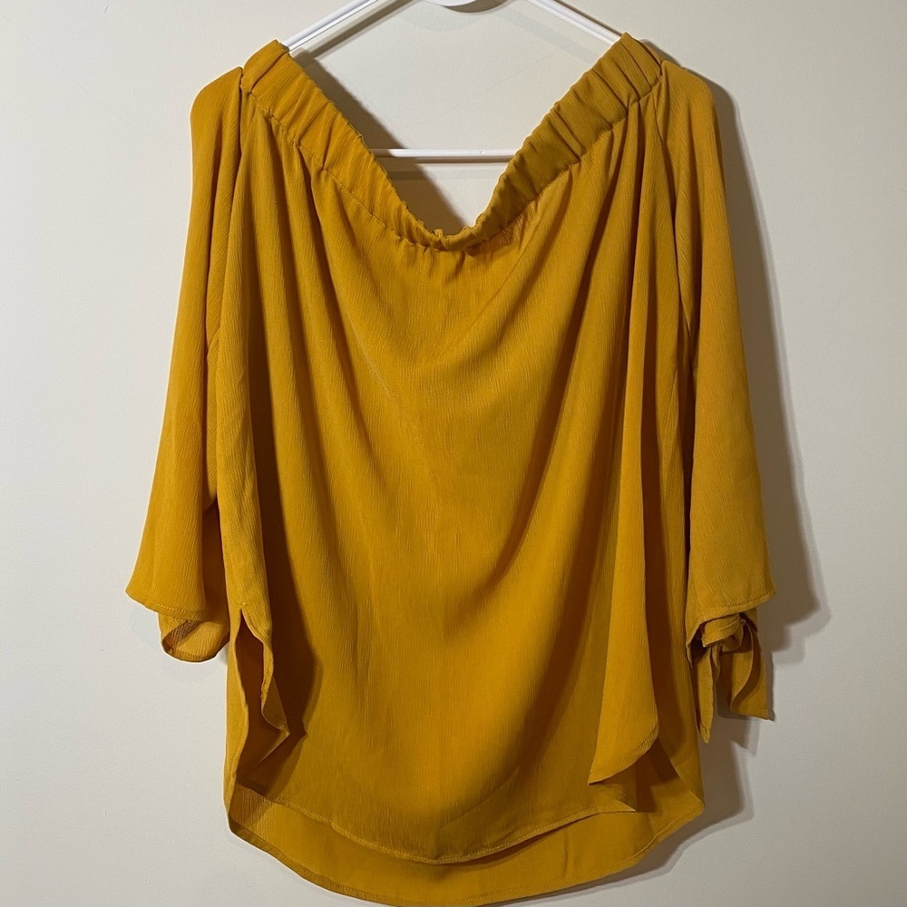 ee:some Sz L Off Shouler Tie Sleeve Mustard Yellow Women's Top - Picture 2 of 5